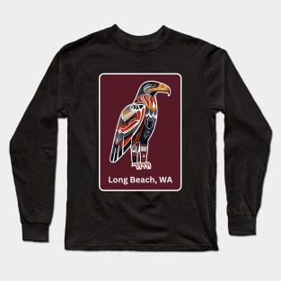 Long Beach Washington Native American Indian American Red Background Eagle Hawk Haida Long Sleeve T-Shirt